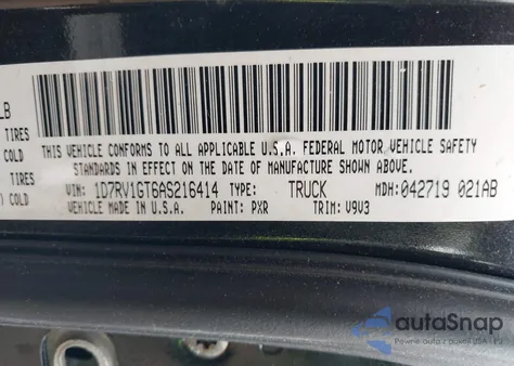 2010 Dodge Ram 1500 St from USA, damaged, VIN 1D7RV1GT6AS216414